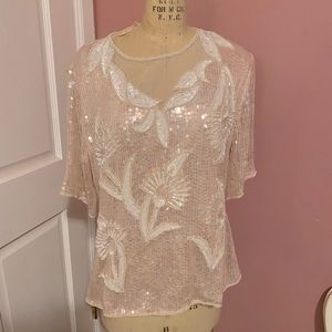 stenay vintage sequined floral beaded shirt